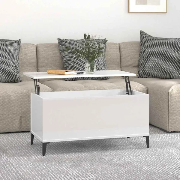Table basse Blanc brillant 90x44,5x45 cm Bois d'ingénierie
