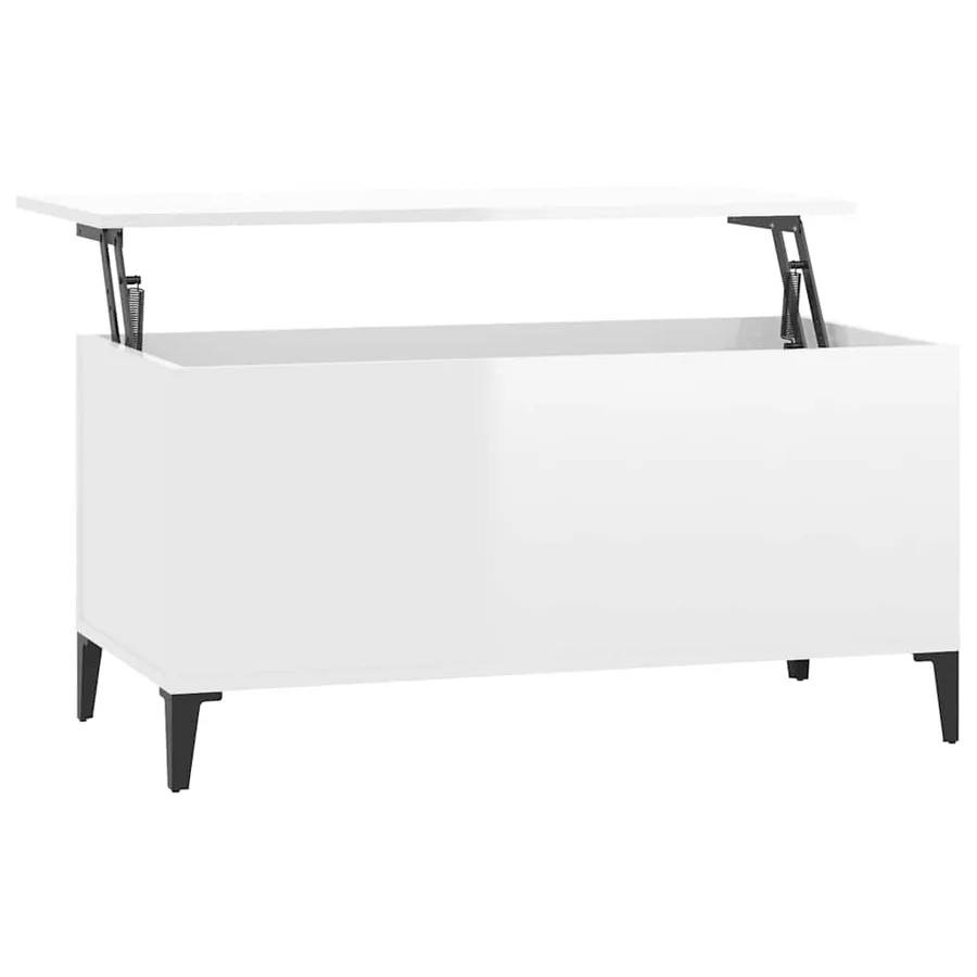Table basse Blanc brillant 90x44,5x45 cm Bois d'ingénierie - 2