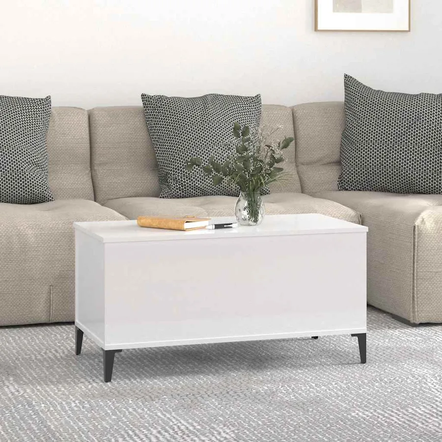 Table basse Blanc brillant 90x44,5x45 cm Bois d'ingénierie - 3