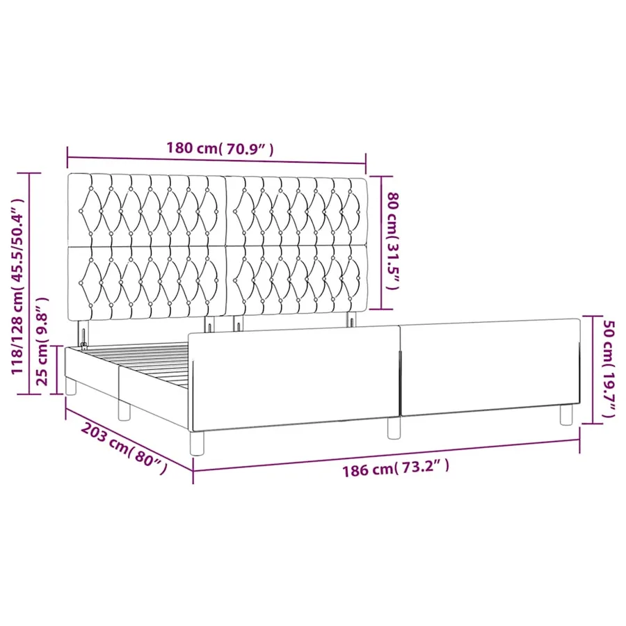 Cadre de lit sans matelas noir 180x200 cm tissu - 14