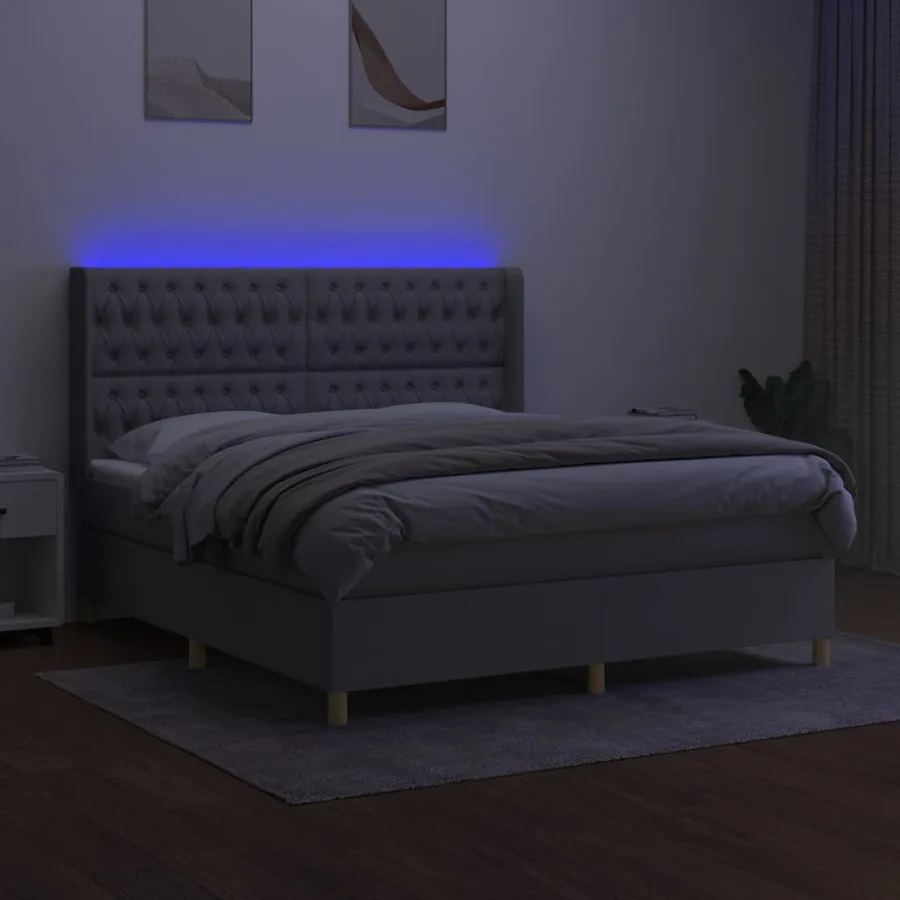 Sommier à lattes de lit matelas LED Gris clair 180x200 cm Tissu - 3