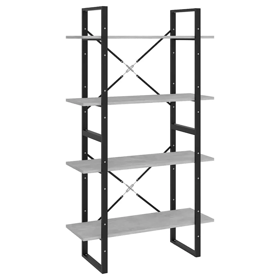 Bibliothèque à 4 niveaux gris béton 80x30x140cm bois ingénierie - 2