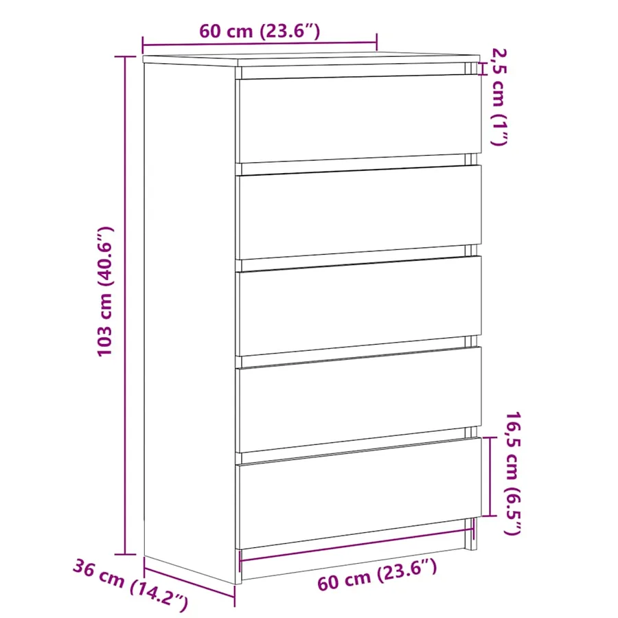 Commode Sonoma gris 60x36x103 cm Bois d'ingénierie - 10
