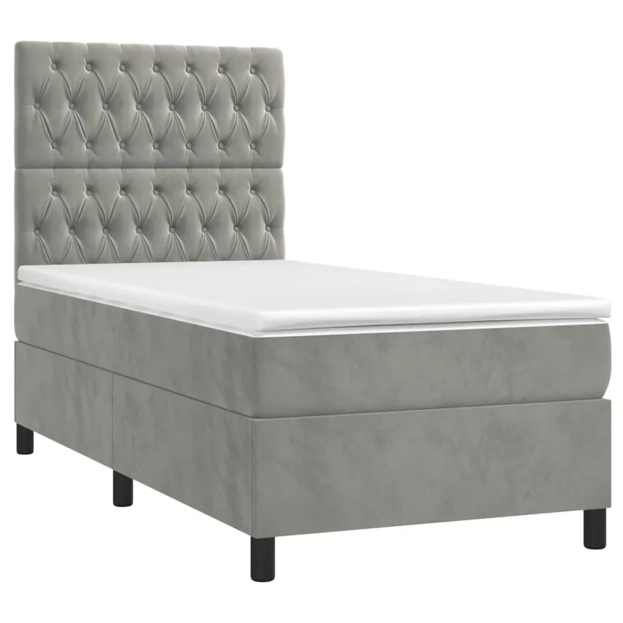 Sommier à lattes de lit et matelas et LED Gris clair 90x200 cm - 3