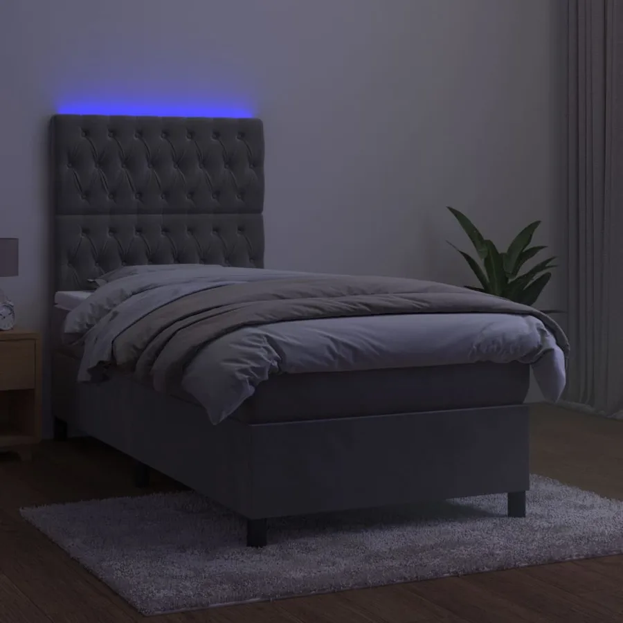 Sommier à lattes de lit et matelas et LED Gris clair 90x200 cm - 4