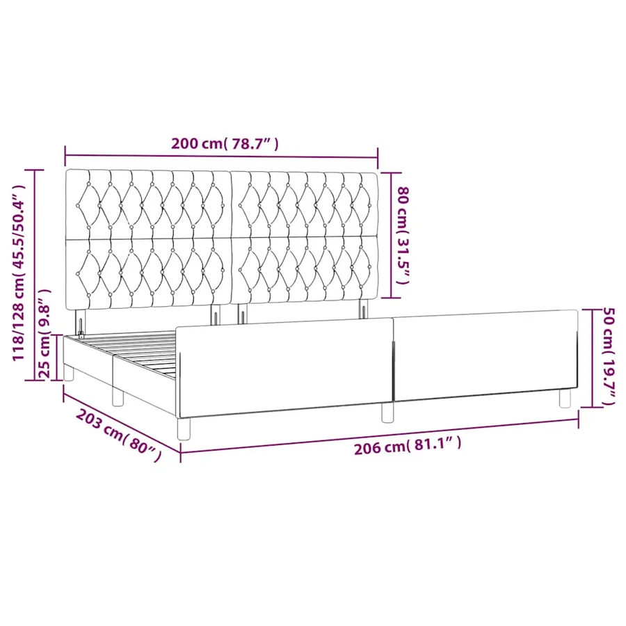 Cadre de lit sans matelas avec tête de lit noir 200x200cm tissu - 14