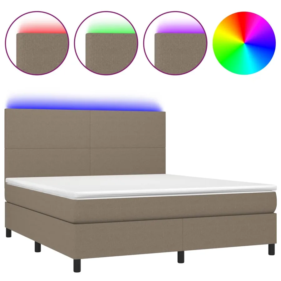 Sommier à lattes de lit et matelas et LED Taupe 160x200cm Tissu - 2