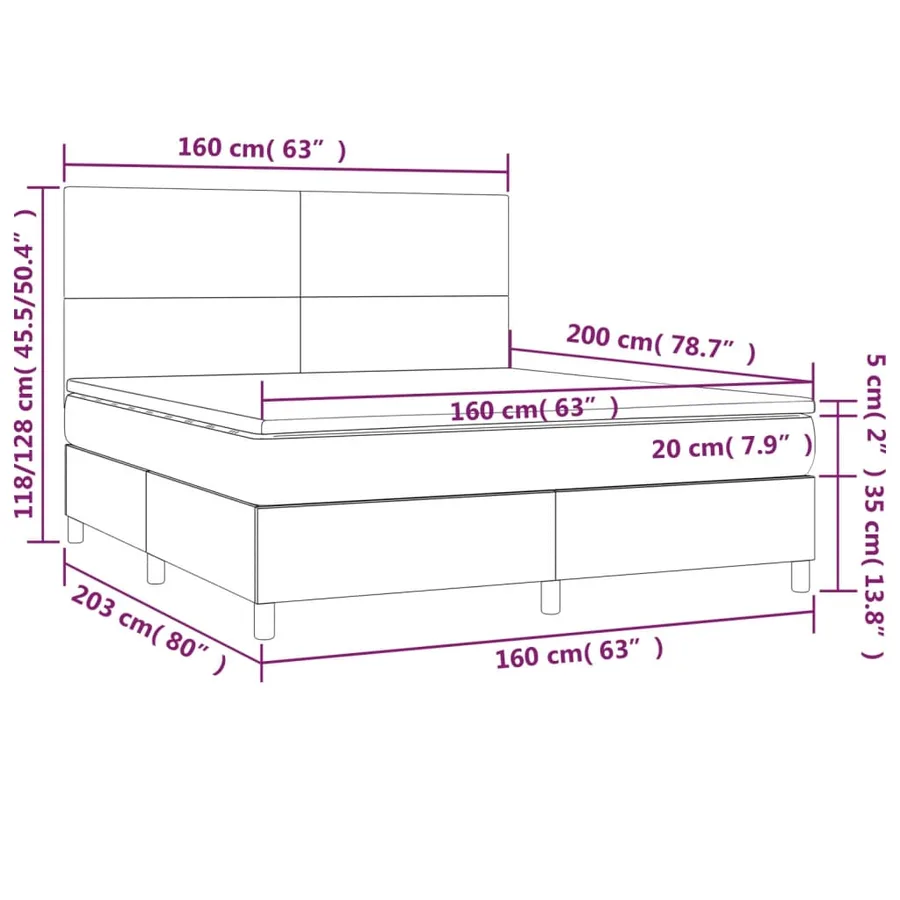 Sommier à lattes de lit et matelas et LED Taupe 160x200cm Tissu - 8