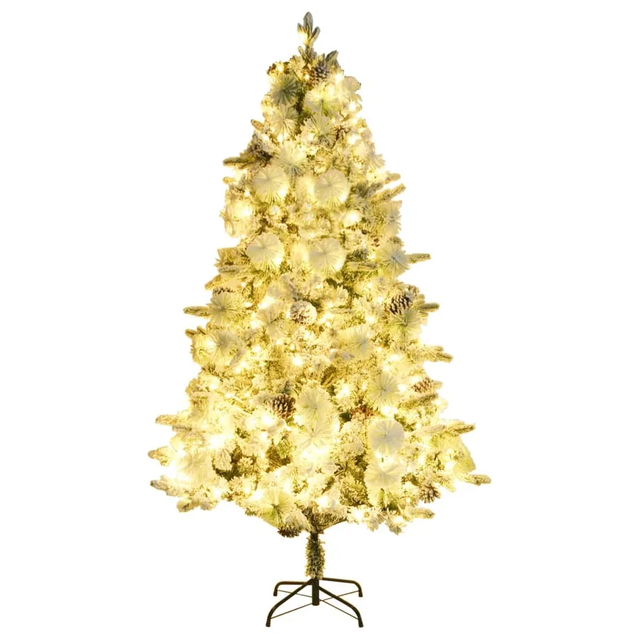 Sapin de Noël pré-éclairé avec neige floquée/cônes 225cm PVC/PE - 2
