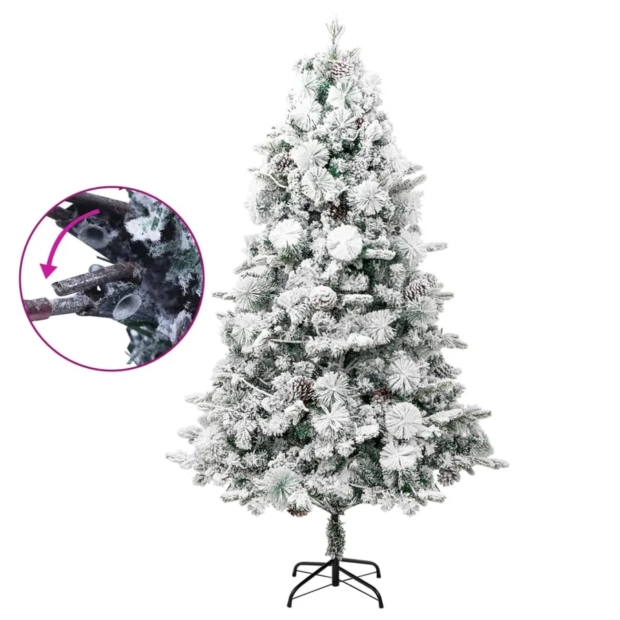 Sapin de Noël pré-éclairé avec neige floquée/cônes 225cm PVC/PE - 3