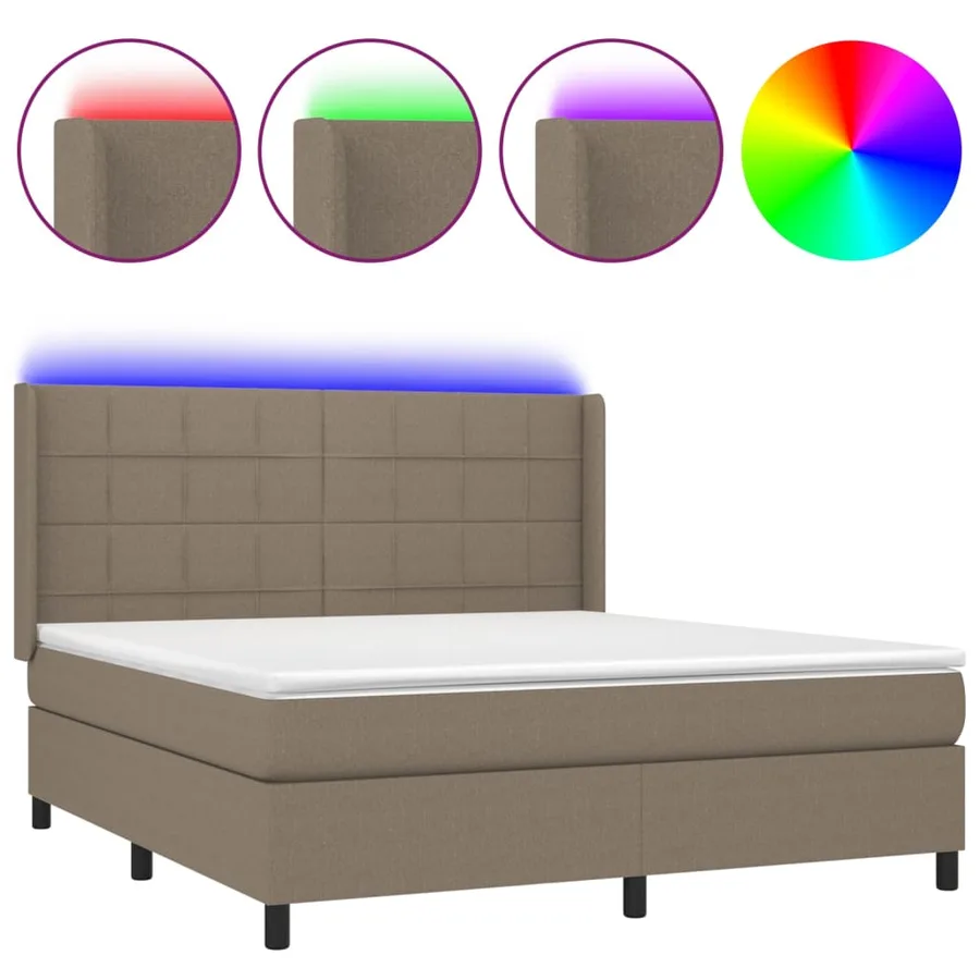 Sommier à lattes de lit matelas et LED Taupe 160x200 cm Tissu - 2