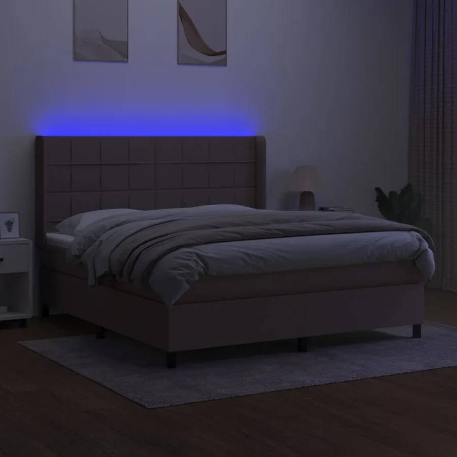 Sommier à lattes de lit matelas et LED Taupe 160x200 cm Tissu - 3
