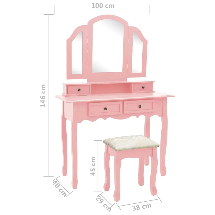 Ensemble de coiffeuse et tabouret Rose 100x40x146 cm Paulownia - 12