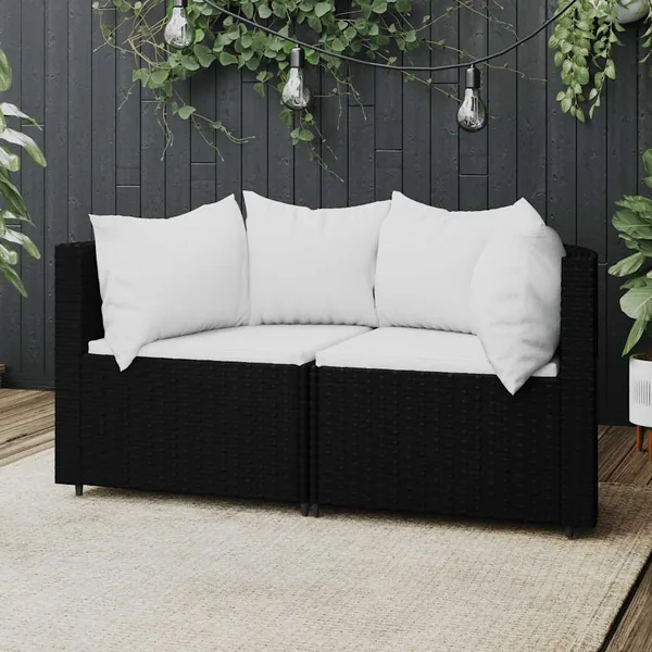 Canapés d'angle de jardin et coussins 2pcs Noir Résine tressée