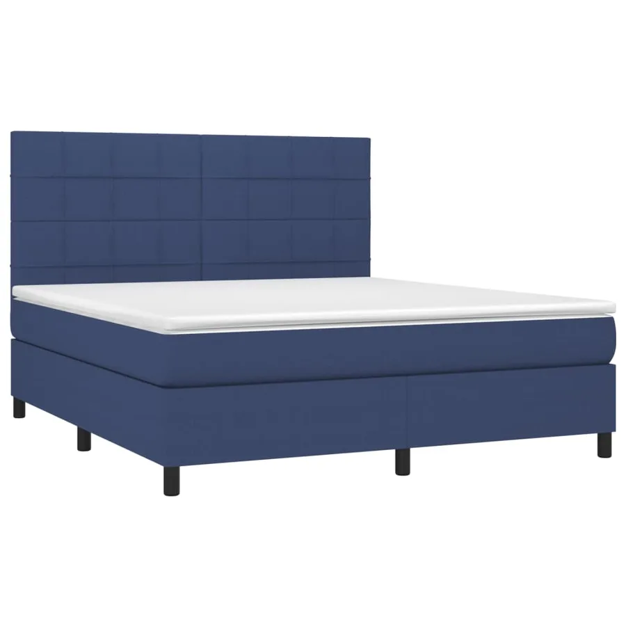 Sommier à lattes de lit et matelas et LED Bleu 160x200 cm Tissu - 3