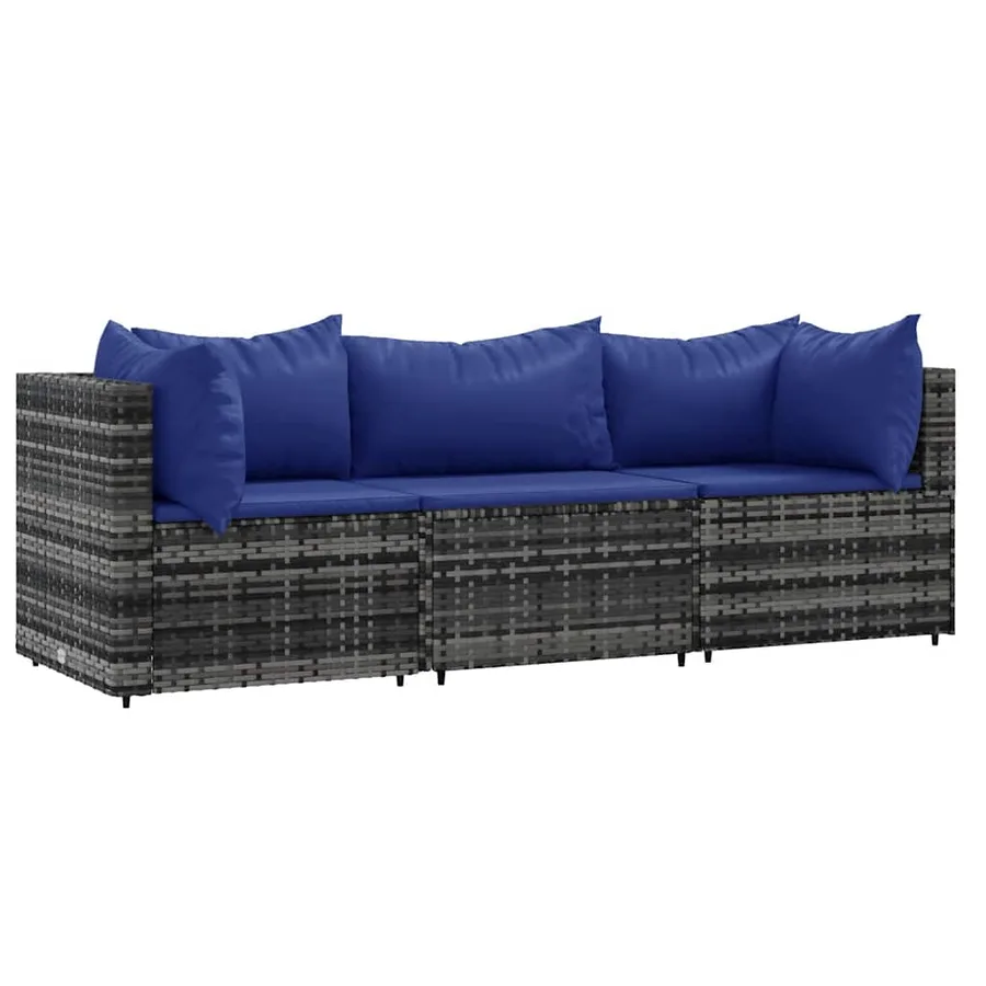 Salon de jardin 3 pcs avec coussins Gris Résine tressée - 2