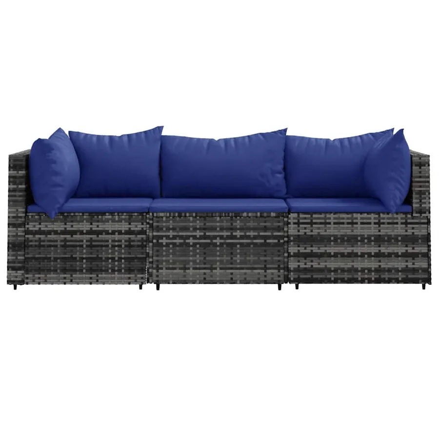 Salon de jardin 3 pcs avec coussins Gris Résine tressée - 3