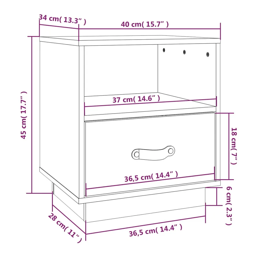 Table de chevet Noir 40x34x45 cm Bois de pin massif - 10