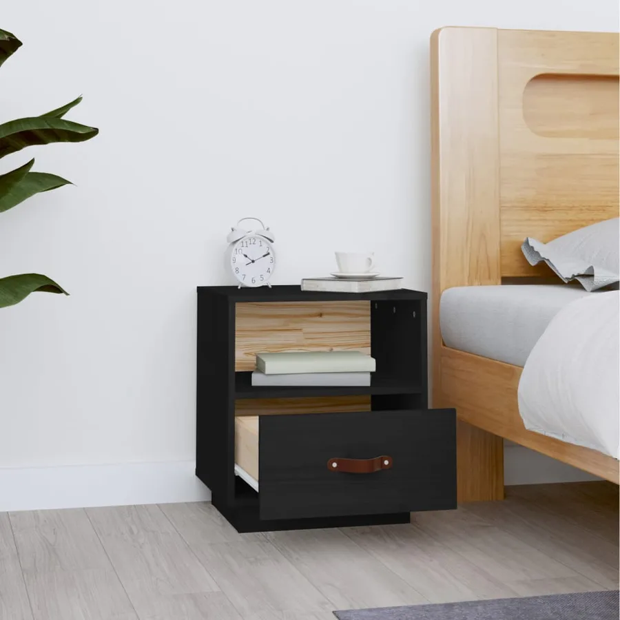 Table de chevet Noir 40x34x45 cm Bois de pin massif - 3