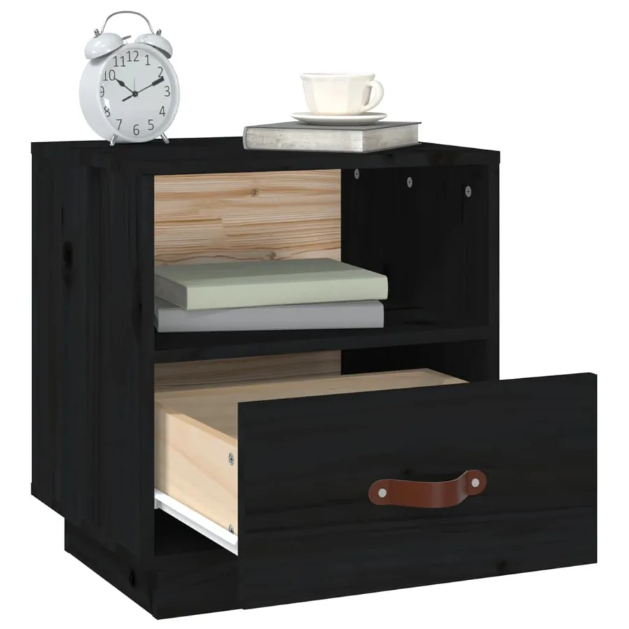 Table de chevet Noir 40x34x45 cm Bois de pin massif - 5