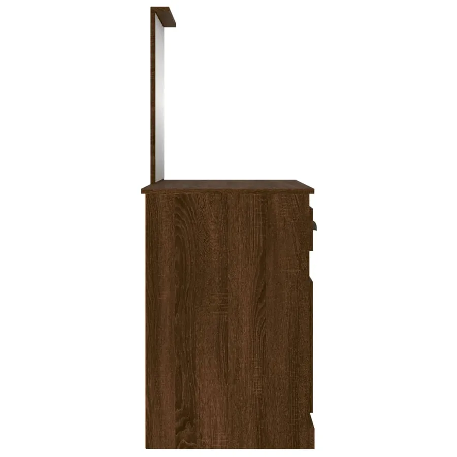 Coiffeuse et miroir chêne marron 90x50x132,5 cm bois ingénierie - 8