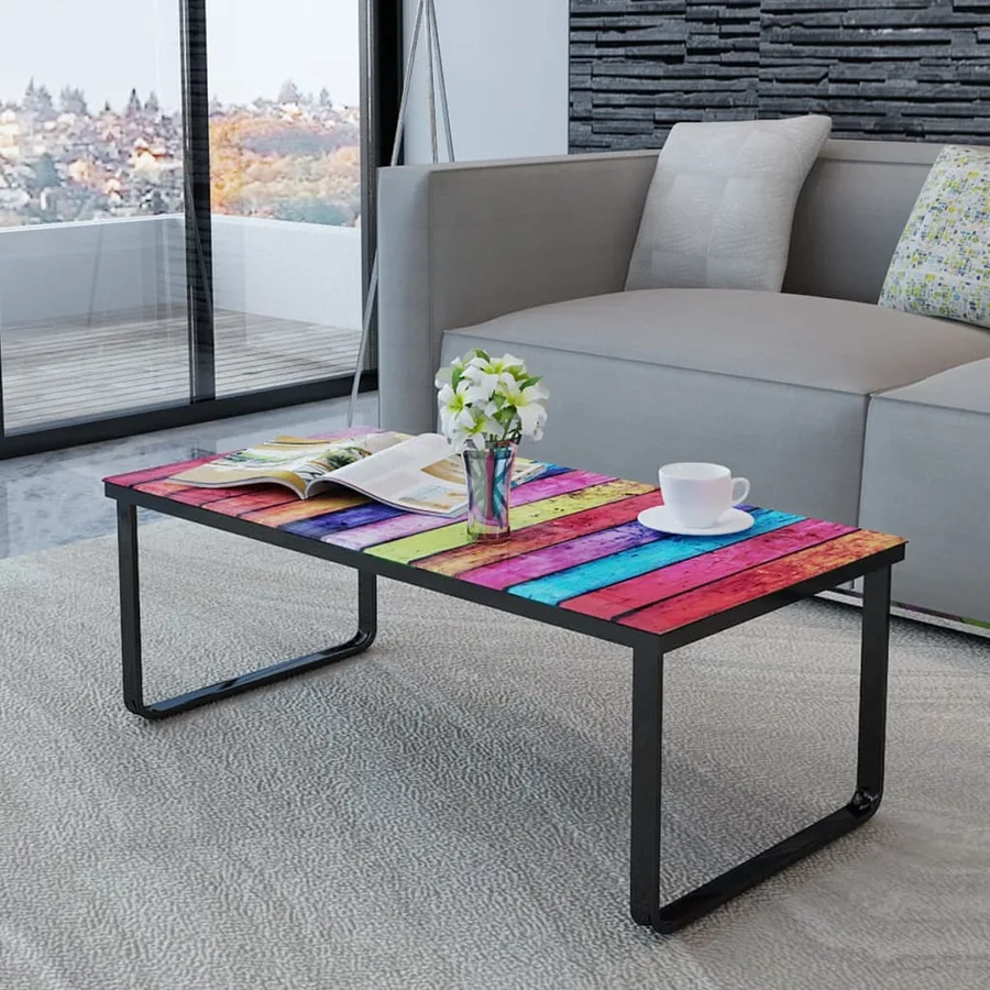 Table basse avec impression d'arc-en-ciel Dessus en verre - 6