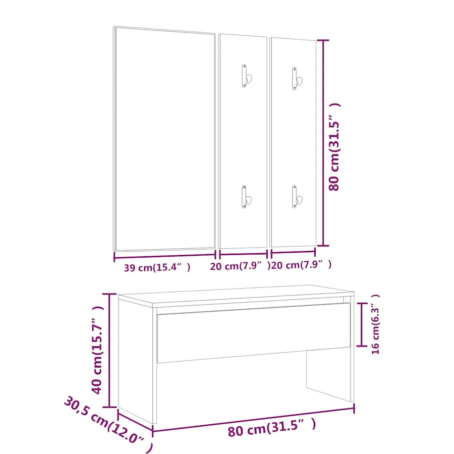 Ensemble de meubles de couloir Blanc Bois d'ingénierie - 8