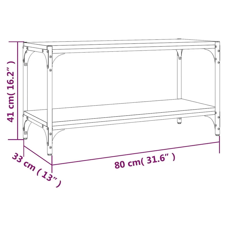 Meuble TV Noir 80x33x41 cm Bois d'ingénierie et acier - 9