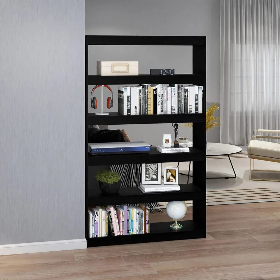 Bibliothèque/Séparateur de pièce Noir 100x30x167,5cm Pin massif - 3