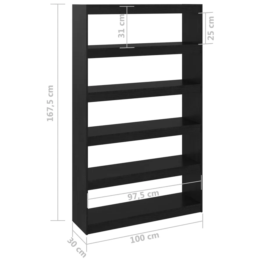 Bibliothèque/Séparateur de pièce Noir 100x30x167,5cm Pin massif - 8