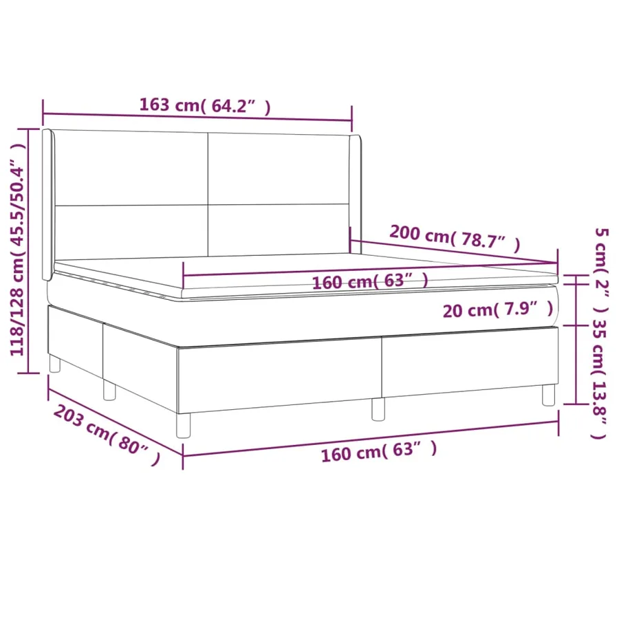 Sommier à lattes de lit avec matelas Taupe 160x200 cm Tissu - 7