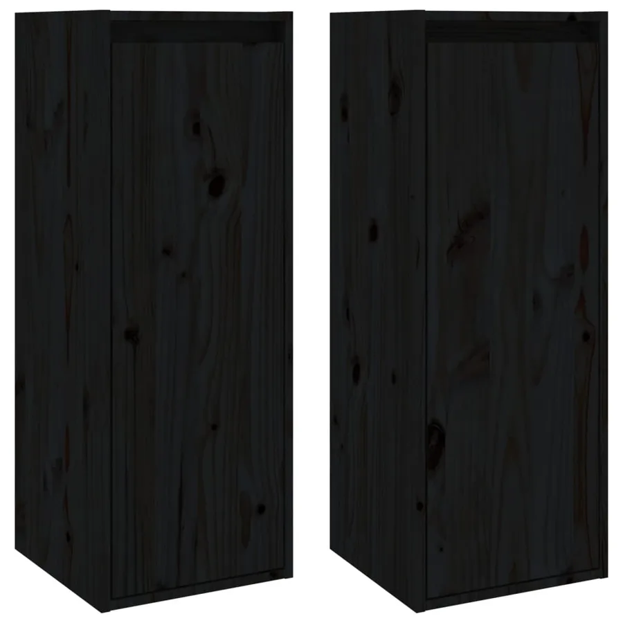 Armoires murales 2 pcs Noir 30x30x80 cm Bois de pin massif - 2