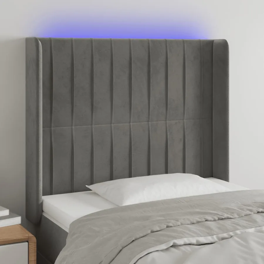 Tête de lit à LED Gris clair 83x16x118/128 cm Velours