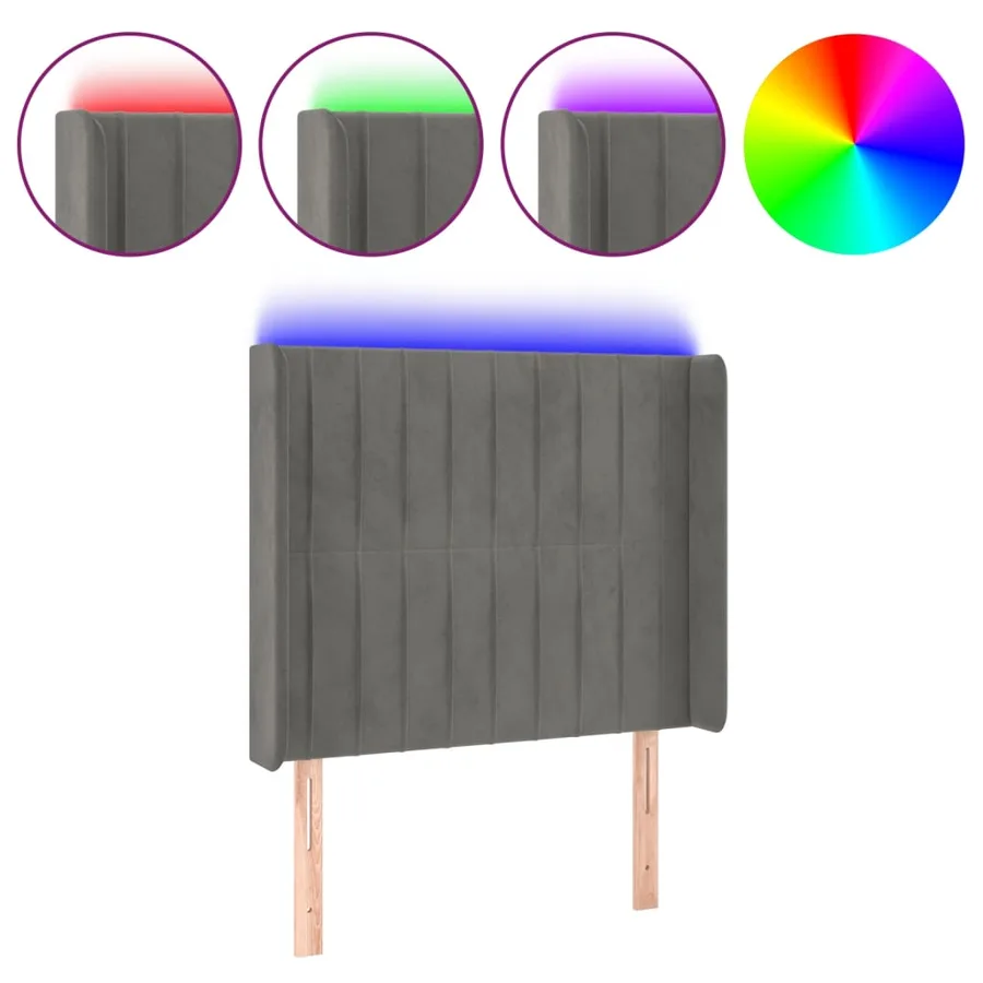 Tête de lit à LED Gris clair 83x16x118/128 cm Velours - 2