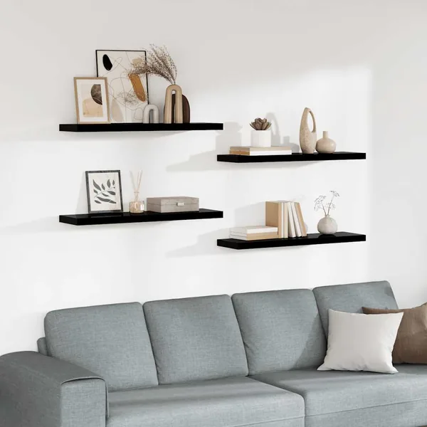 Étagère murale flottante 4 pcs Noir brillant 90x23,5x3,8 cm MDF