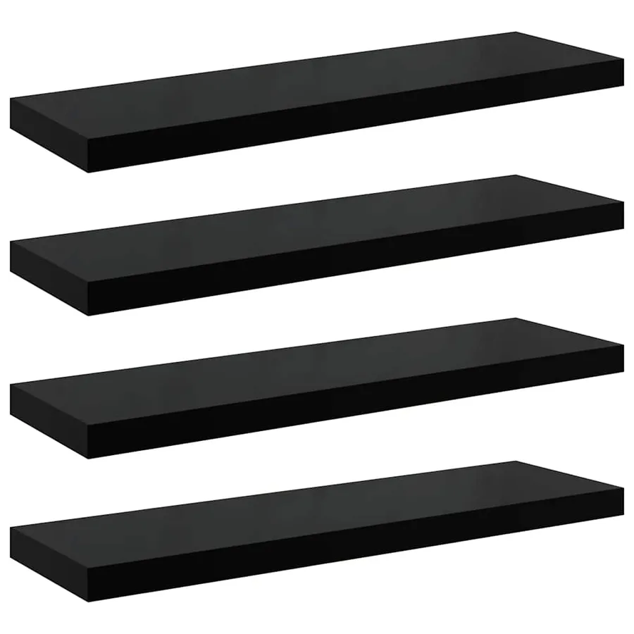 Étagère murale flottante 4 pcs Noir brillant 90x23,5x3,8 cm MDF - 2