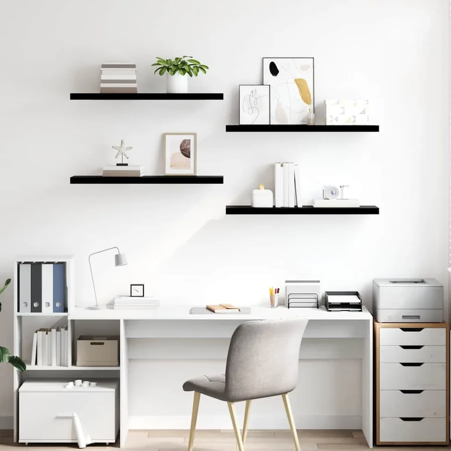 Étagère murale flottante 4 pcs Noir brillant 90x23,5x3,8 cm MDF - 3