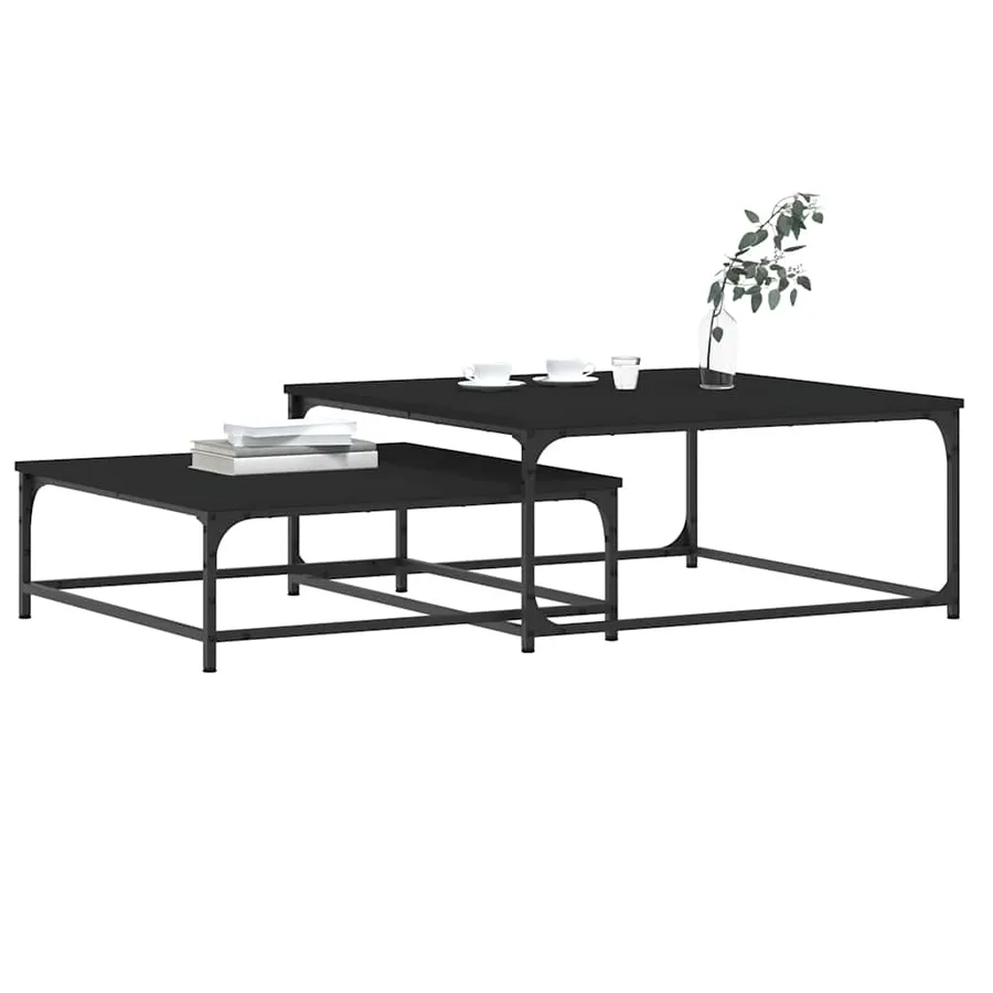 Tables basses gigognes 2 pcs noir bois d'ingénierie - 3
