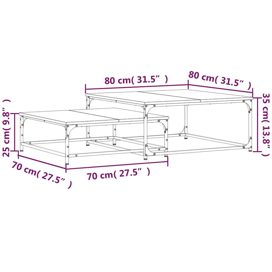 Tables basses gigognes 2 pcs noir bois d'ingénierie - 9
