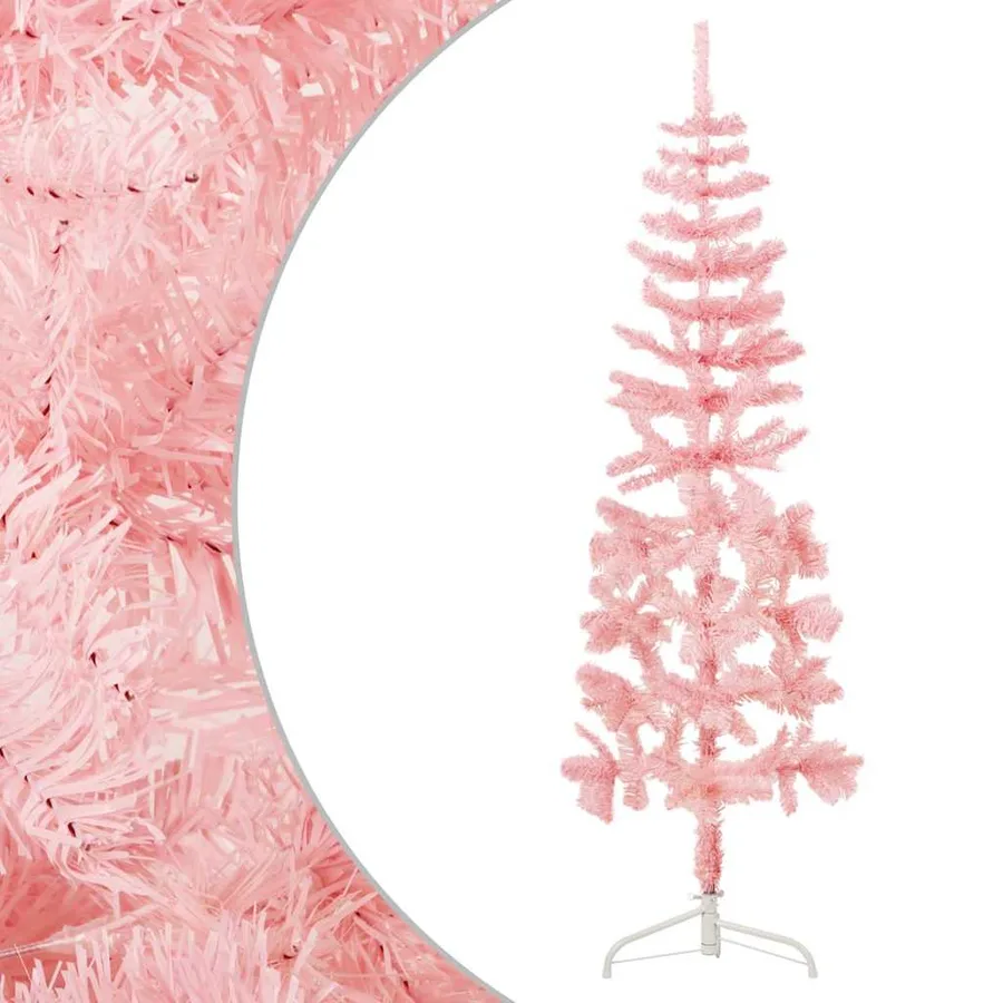 Demi sapin de Noël artificiel mince avec support Rose 150 cm - 3