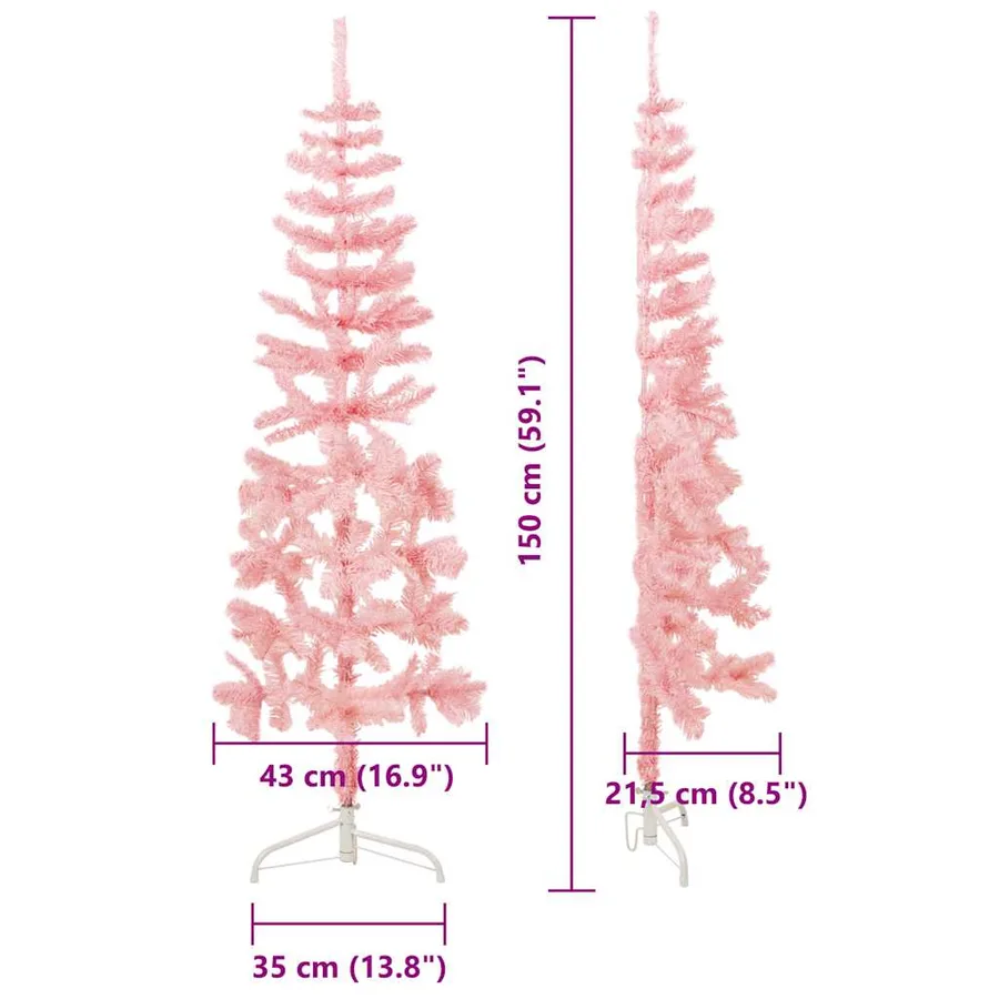 Demi sapin de Noël artificiel mince avec support Rose 150 cm - 9