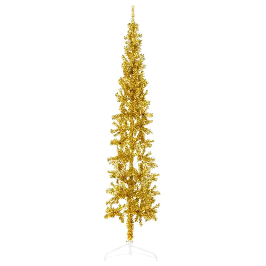 Demi sapin de Noël artificiel mince avec support Doré 180 cm