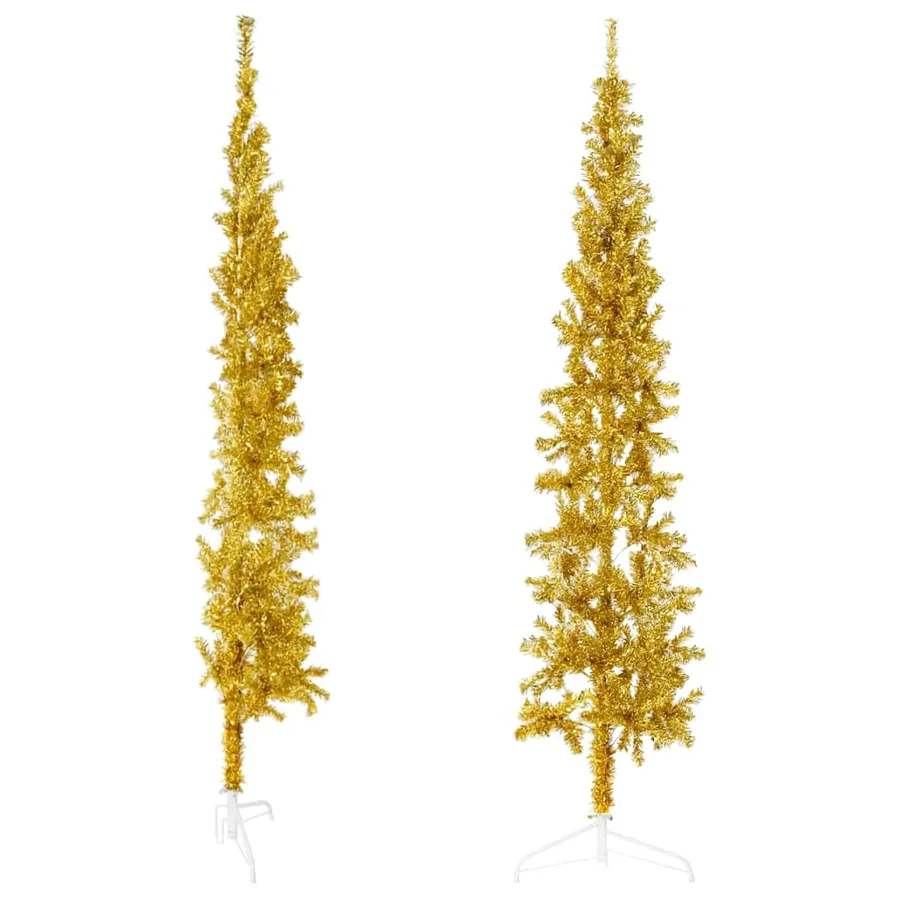 Demi sapin de Noël artificiel mince avec support Doré 180 cm - 3