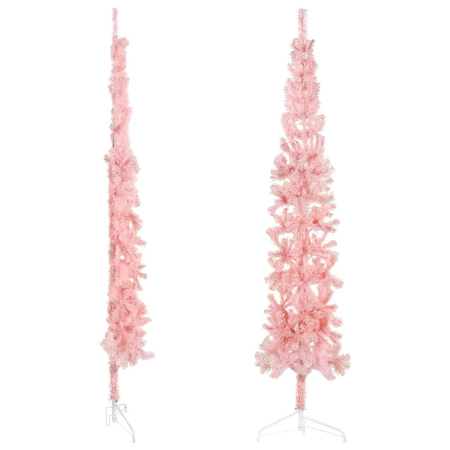 Demi sapin de Noël artificiel mince avec support Rose 210 cm - 3