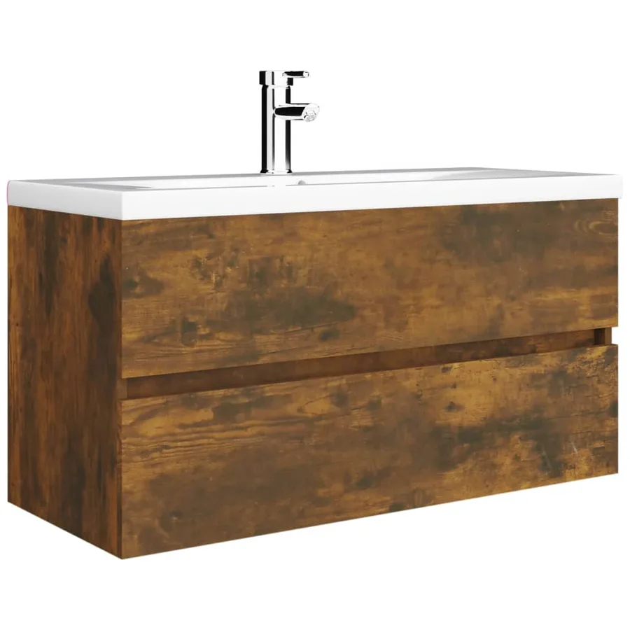 Armoire de lavabo Chêne fumé 90x38,5x45 cm Bois d'ingénierie - 4