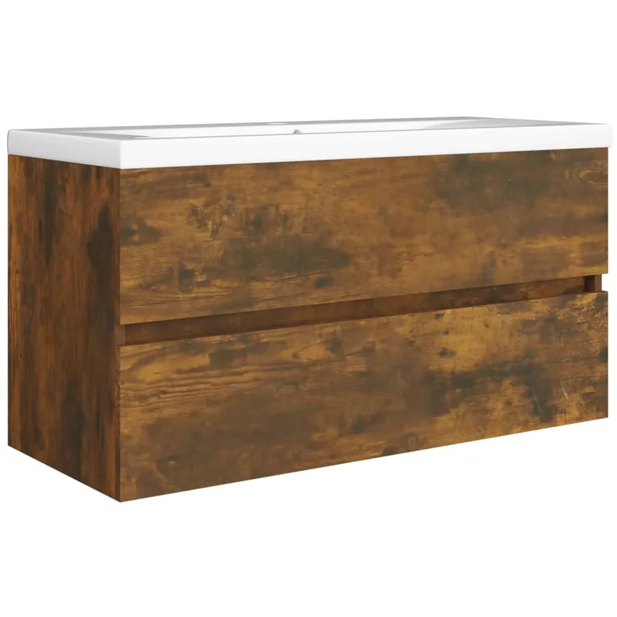 Armoire de lavabo Chêne fumé 90x38,5x45 cm Bois d'ingénierie - 5