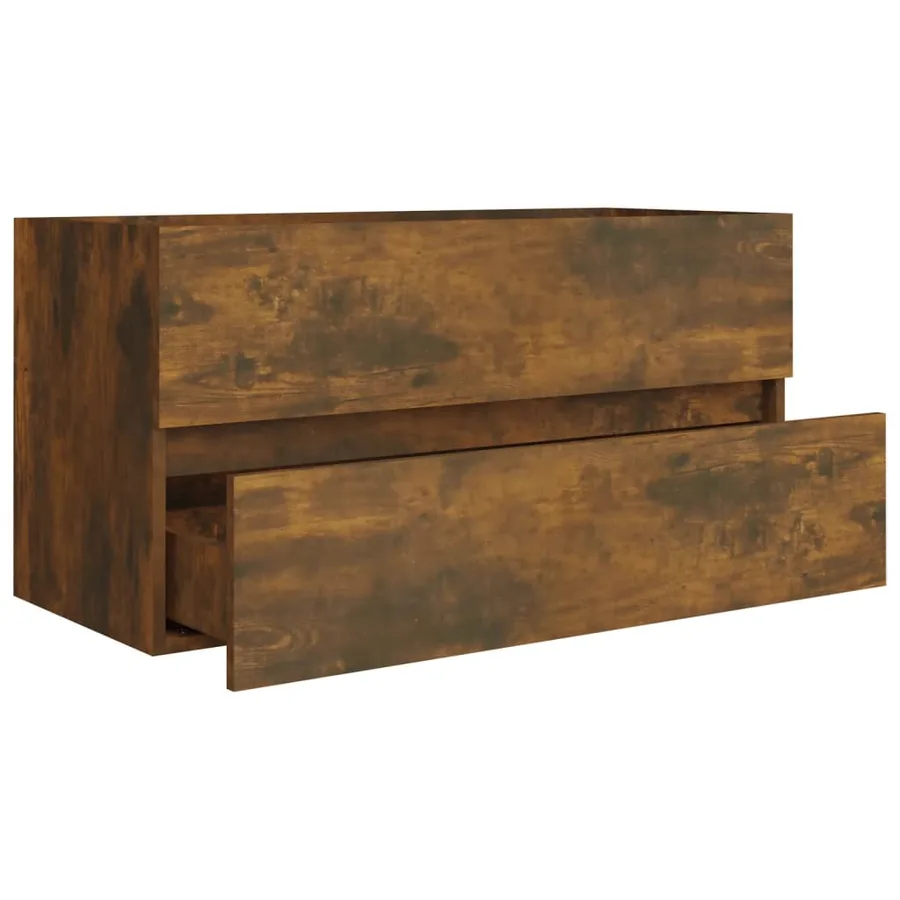 Armoire de lavabo Chêne fumé 90x38,5x45 cm Bois d'ingénierie - 6