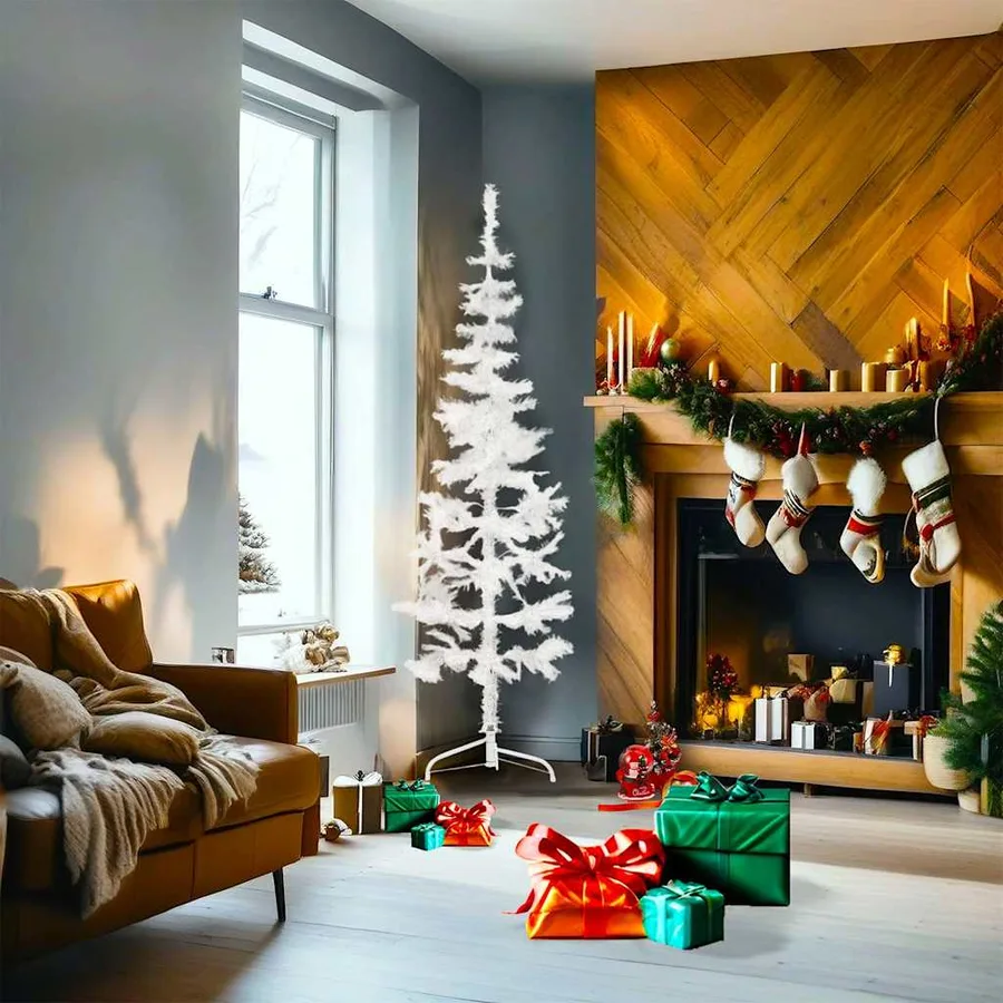 Demi sapin de Noël artificiel mince avec support Blanc 180 cm - 2