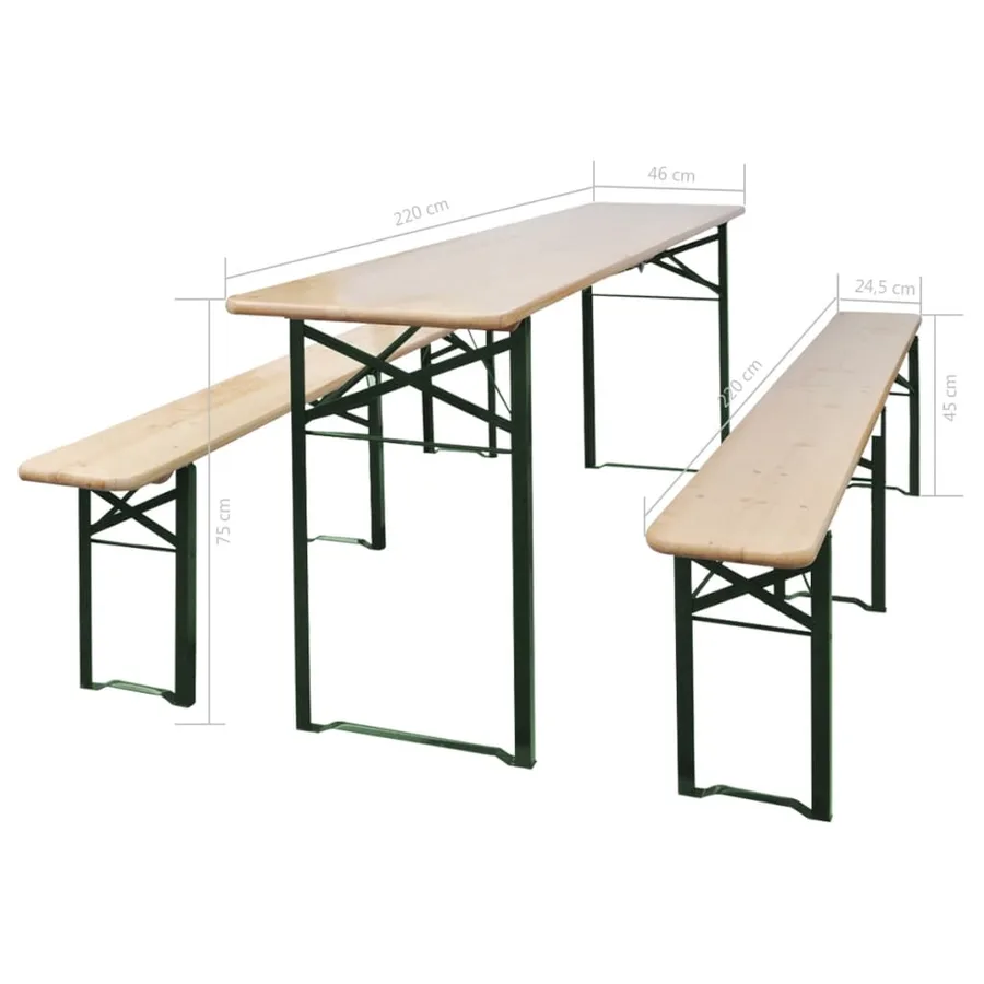 Table de brasserie pliable avec 2 bancs 220 cm Bois de sapin - 7