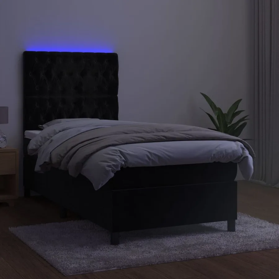 Sommier à lattes de lit matelas et LED Noir 90x200 cm Velours - 4